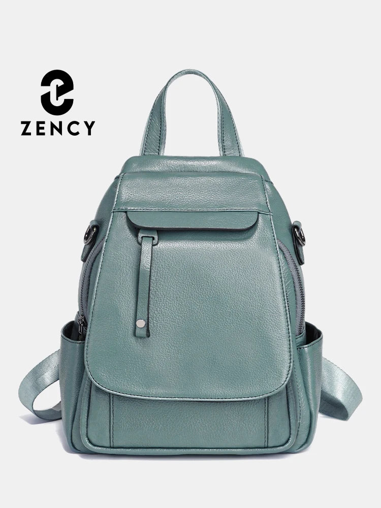 ZENCY Damen Rucksack aus echtem Leder – Modischer Fashion Backpack mit Multifunktionstaschen, hochwertiger Schul- & Reiserucksack für Alltag & Freizeit