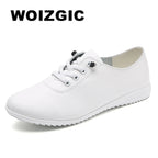 WOIZGIC Damen Flats – Slip-On Mocasines aus echtem Rindsleder, runde Zehen, bequeme Mokassins, wasserfest, große Größen 34-46