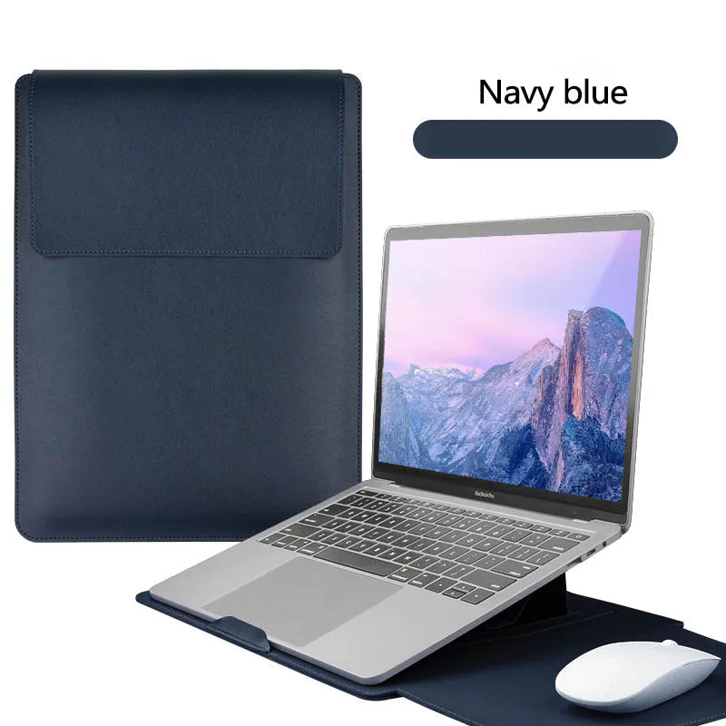 PU-Leder Laptop Sleeve – Wasserdichte Schutzhülle mit Standfunktion für 13–16 Zoll MacBook, HP, Lenovo, Samsung