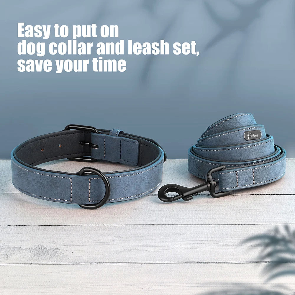 PU-Leder Hunde-Halsband & Leinen-Set – Weich gepolstert, verstellbar, komfortables Spazier-Set für kleine bis große Hunde