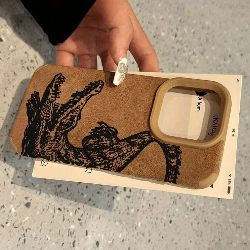 Schwarze iPhone Hülle im Krokodil-Look – Matte TPU Handyhülle in Lederoptik für iPhone 17, 16 Pro Max, 16 Plus, 15, 14, 13, 12, 11, XS, XR & XS Max