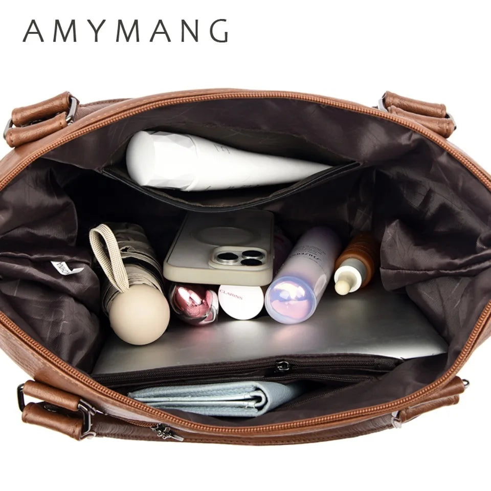 AMYMANG Damen Schultertasche aus echtem weichem Leder – Luxuriöse Crossbody & Casual Tote Handtasche