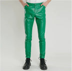 Herren Moto Skinny PU Lederhose – Elastische Kunstlederhose in Schwarz, Gold & Weiß, dünne Biker-Hose für Party & Streetwear (Gr. 28–40)