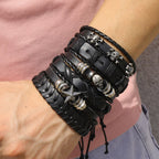 Viking Lederarmband mit Totenkopf – Verstellbares Herren- & Unisex Armband im Neo-Gothic Stil, Geflochtenes Lederarmband