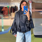 Veste d'art surdimensionnée pour femme 2025 – Chic High-Street Lederoptik mit Reverskragen, Gürtel &amp; Reißverschluss, Retro Streetwear Mantel 