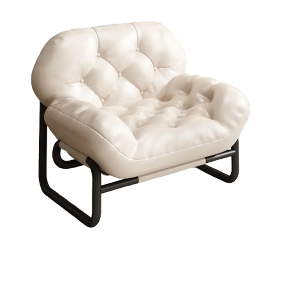 Moderner Leder-Relaxsessel mit Armlehnen & Fußhocker – Minimalistischer Single Sofa Chair in Weiß für Wohnzimmer, Balkon & Meditation