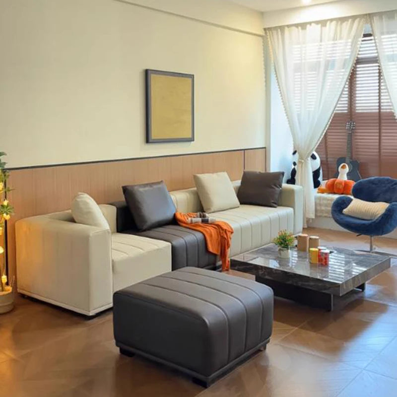 Bodennahes Luxus Leder Ecksofa mit Relaxfunktion – Modernes Lounge Sofa aus echtem Leder im postmodernen Design