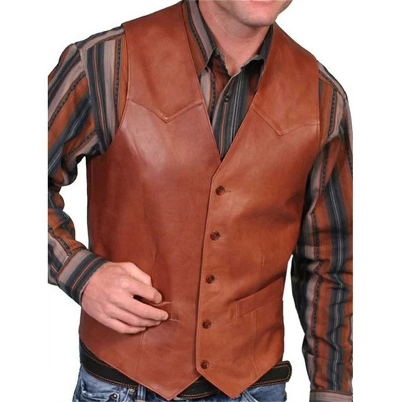 Herren Lederweste im Vintage-Stil – Motorrad Weste mit V-Ausschnitt, Western &amp; Steampunk Look, Casual Gilet bis Größe 5XL 