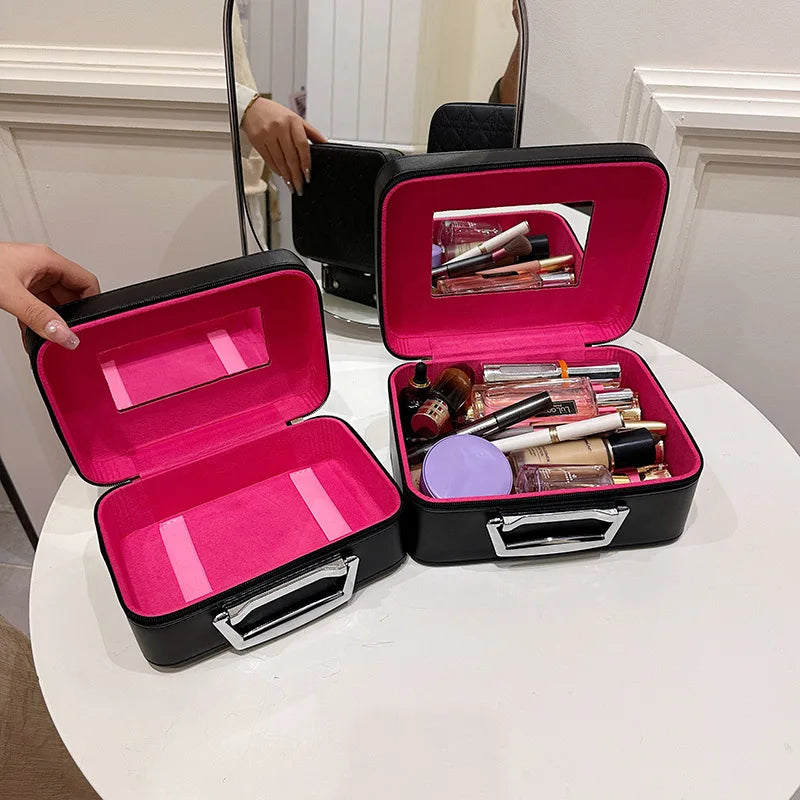 PU-Leder Kosmetik- & Kulturbeutel mit Griff – Große, portable Make-up Reise- & Toiletry Bag mit viel Stauraum für Damen