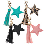 Modischer PU-Leder Quasten-Schlüsselanhänger mit Sternanhänger - Porte-clés élégant avec mousqueton pour femmes et filles, sac-accessoire en Goldoptik 