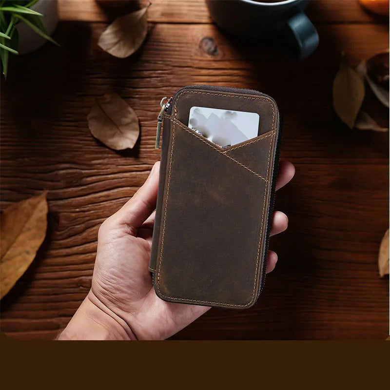 Echtes Leder Federmäppchen mit 4 Fächern – Handgefertigtes Stifteetui aus Rindsleder mit Reißverschluss für Schule &amp; Büro