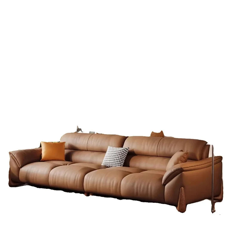 Modernes Leder Sofa in Creme – Minimalistisches Wohnzimmersofa mit Relax-Komfort, familienfreundliches Design für drinnen &amp; draußen 