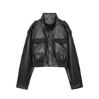 MUJER Damen Cropped PU Lederjacke – Kurze Bomberjacke mit Reißverschluss & Stehkragen, lässige Bikerjacke für jede Saison