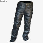 Pantalones de cuero Punk para hombre de PU: pantalones de motor negros con cierre seguro y cerradura para club, freizeit y estilo motero.
