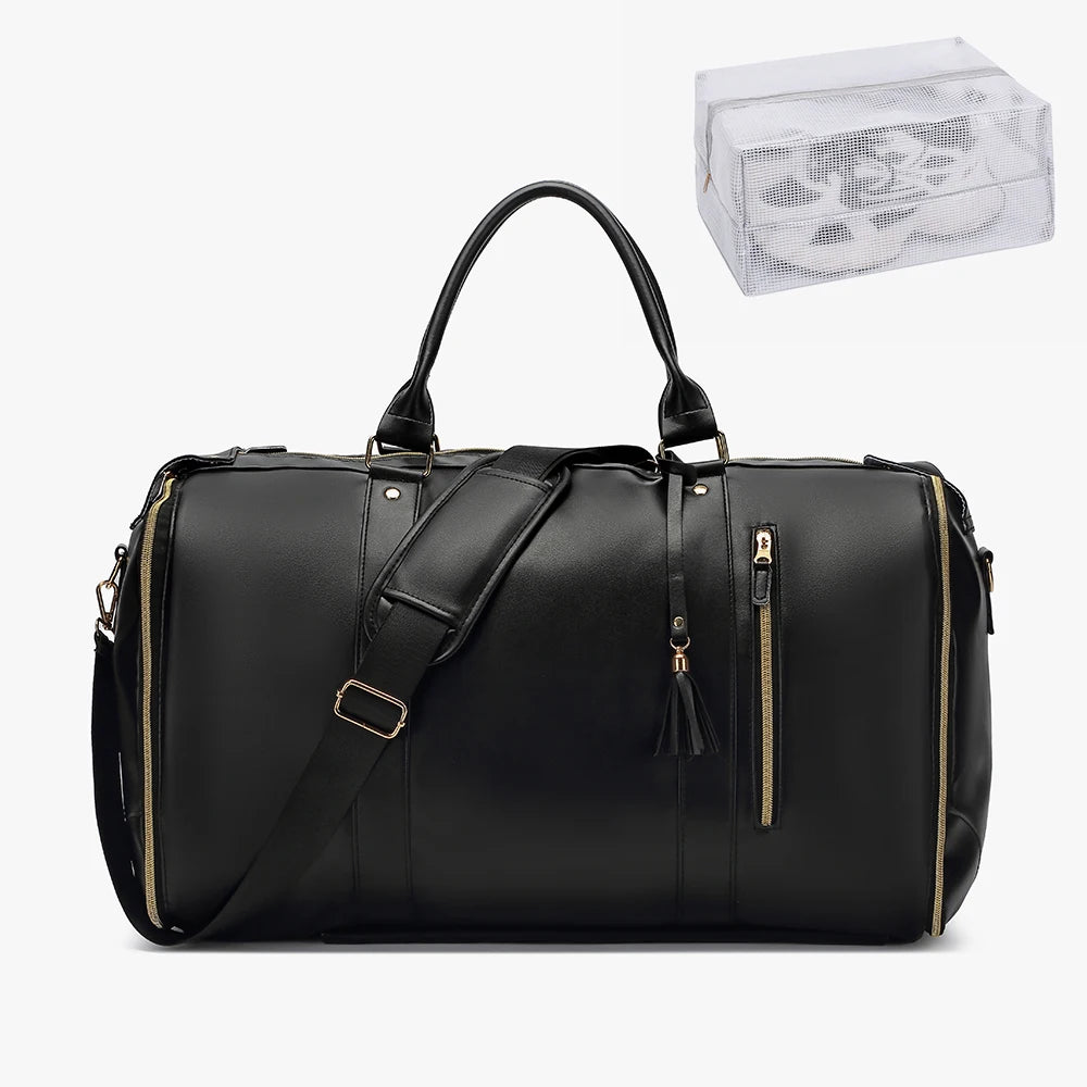55L 2-in-1 Reise-Kleidertasche aus wasserdichtem PU-Leder – Große Carry-On Duffle Bag mit Schuhfach, faltbare Garment Bag für Damen
