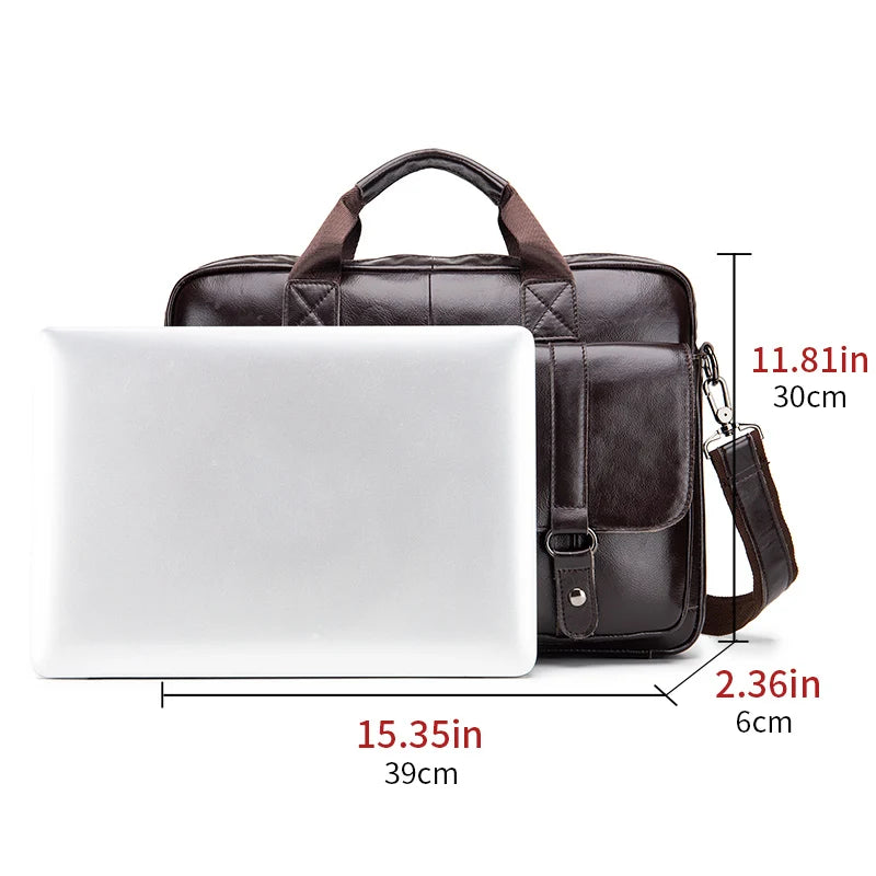LAOSHIZI Herren Leder-Aktentasche – Echtleder Business Briefcase mit Doppel-Vortaschen & Laptopfach