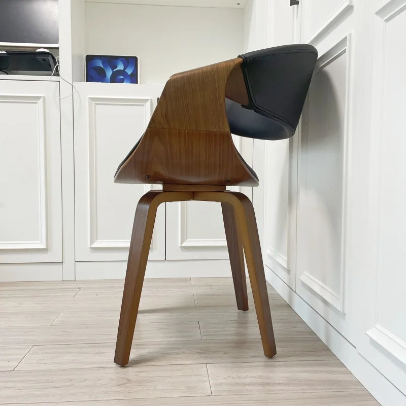 Mid-Century Esszimmerstuhl mit geschwungener Rückenlehne – Gepolsterter Armlehnenstuhl aus Stoff oder Kunstleder mit Holzbeinen, moderner Accent Chair