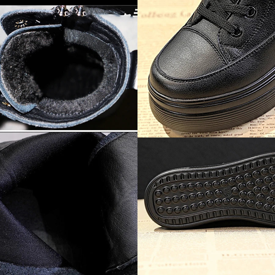 Fujin Damen Platform Wedge Sneakers aus echtem Leder – 8 cm Keilabsatz, Chunky Lace-Up Schuhe mit dicker Sohle für Herbst & Winter