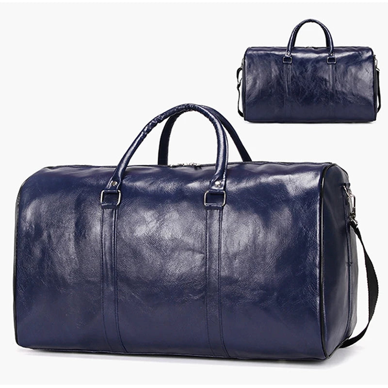 Große PU-Leder Reisetasche für Herren – Modische Travel Duffle & Fitness Bag mit Schultergurt, leichte Weekend- & Handgepäcktasche in Schwarz