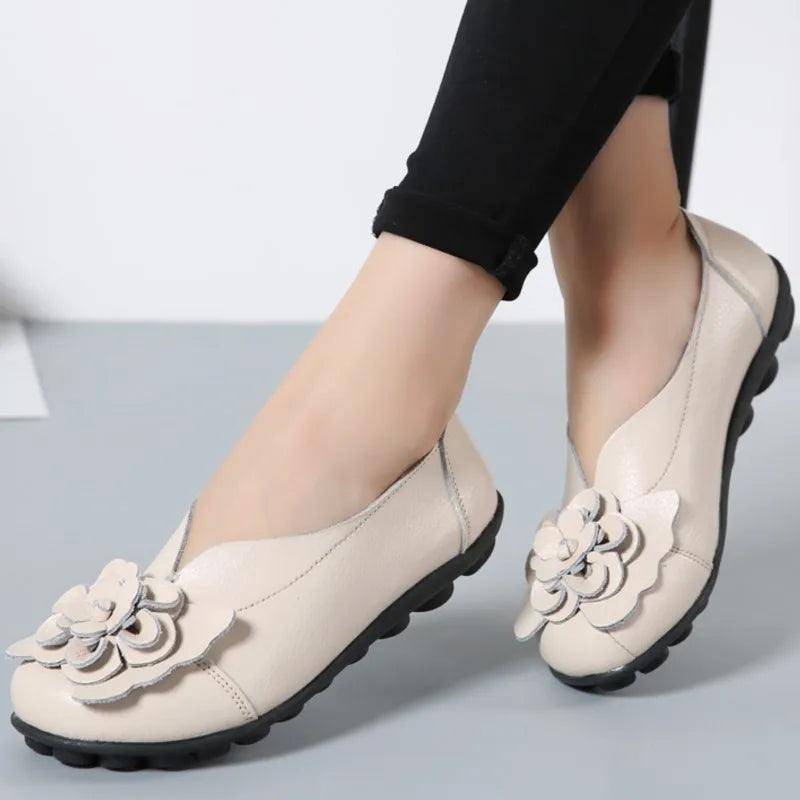 HAJINK Damen Flats – Slip-On Mokassins aus echtem Leder, elegante Ballerinas, Plus Size 35-47, bequeme Alltags- & Freizeitschuhe