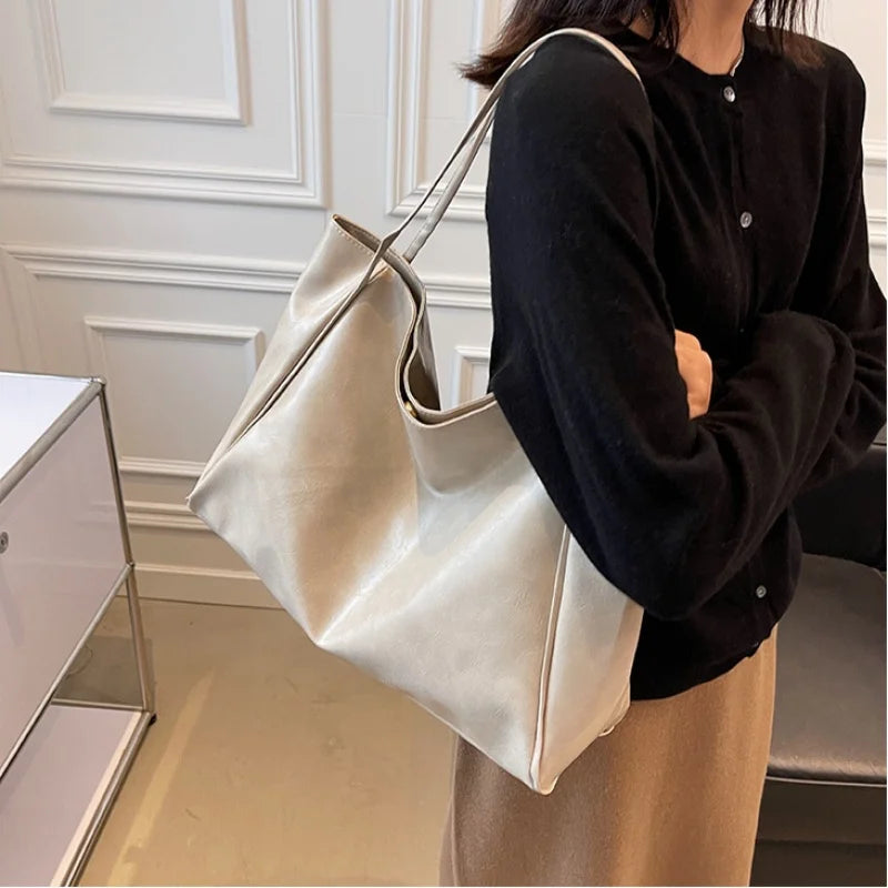 RPXBGUCKARHG Vintage Damen Tote Bag – Große PU-Leder Schultertasche, Harajuku-inspirierte Casual Handbag für Alltag & Shopping