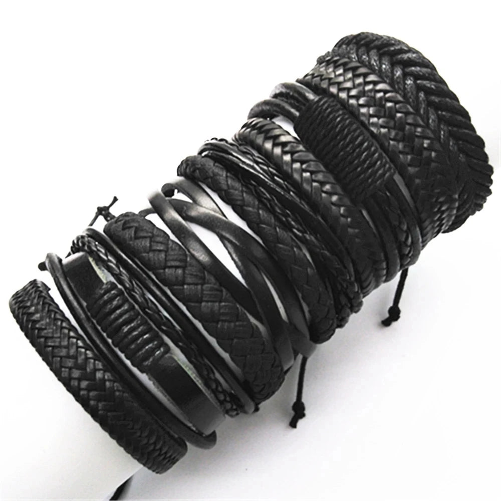 10er Set Lederarmbänder Unisex – Handgefertigte schwarze Wickelarmbänder im Casual & Sporty Style, größenverstellbar