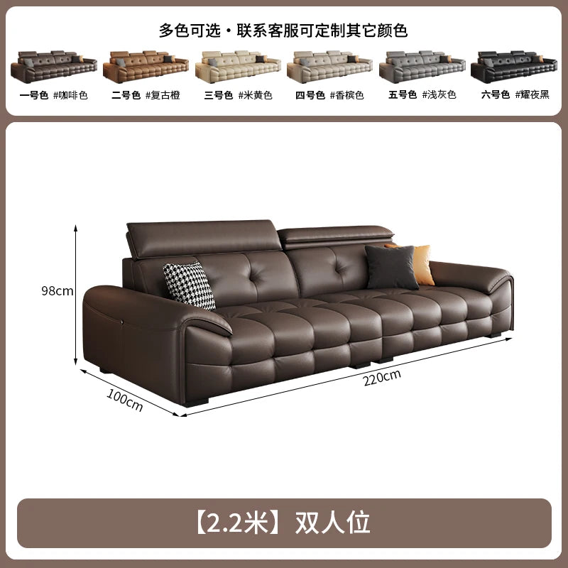 Italienisches modernes Ledersofa für das Wohnzimmer – Minimalistisches Relax Sofa aus echtem Leder mit Latex-Polsterung