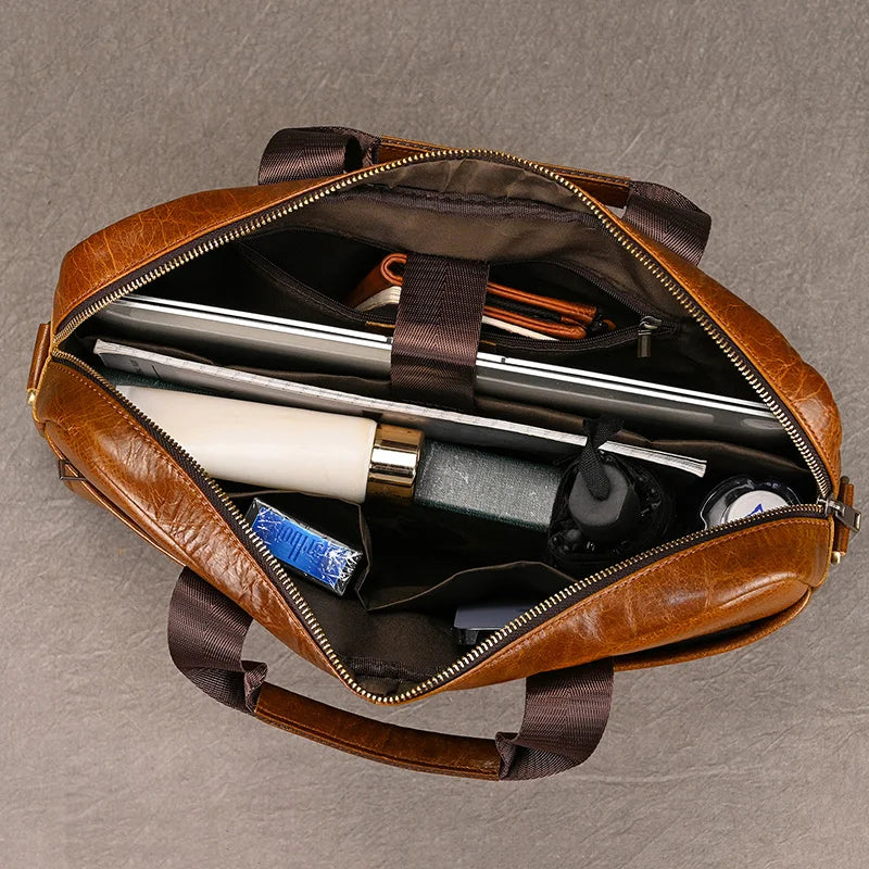 Luufan Herren Business Aktentasche aus echtem Rindsleder – Leichte Leder Laptoptasche für 15 Zoll, A4 Dokumente & Büroalltag