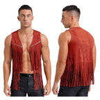 Braune Herren Lederoptik Fransenweste – Vintage Western Cowboy Weste mit Tasseln, Ärmellose Streetwear & Cosplay Waistcoat