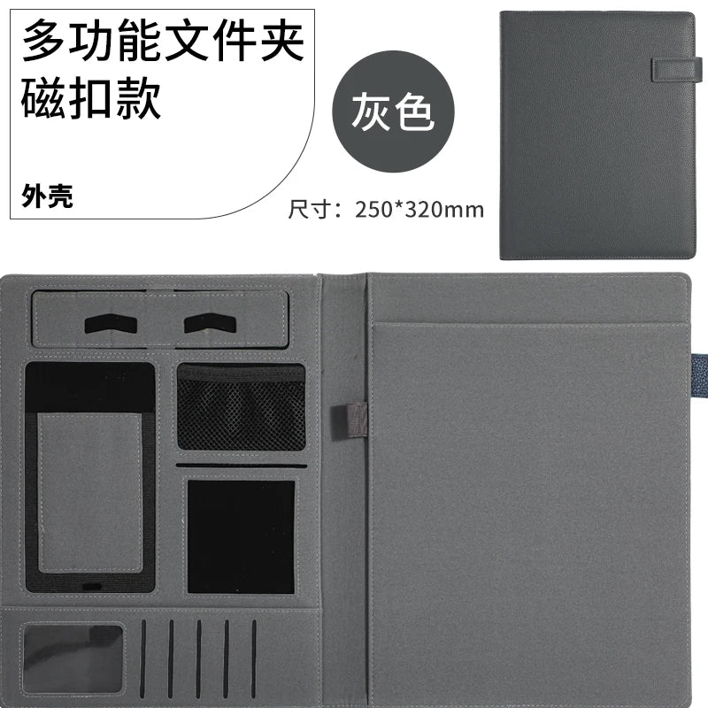 A4 Multifunktionale Business Meeting Mappe – PU-Leder Organizer für Smartphone, Karten & Notizen | Professionelle Konferenz- & Dokumentenmappe