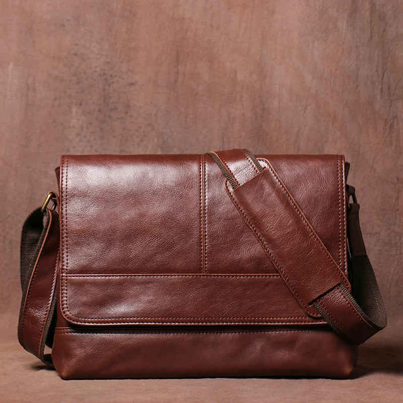 LEATHFOCUS Herren Leder-Umhängetasche – Echtes Crazy Horse Rindsleder, Vintage Messenger Bag, Handmade Satchel für A4-Dokumente
