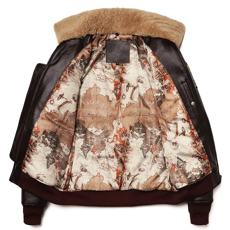 Herren G1 Fliegerlederjacke aus 100 % Rindsleder – Gefütterte Military Lederjacke mit Stehkragen für den Winter 