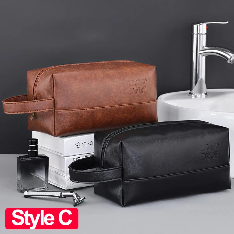 Business Reise Kulturbeutel aus PU-Leder – Wasserdichte Wasch- &amp; Rasieretasche für Damen &amp; Herren, kompakter Toiletry Organizer 
