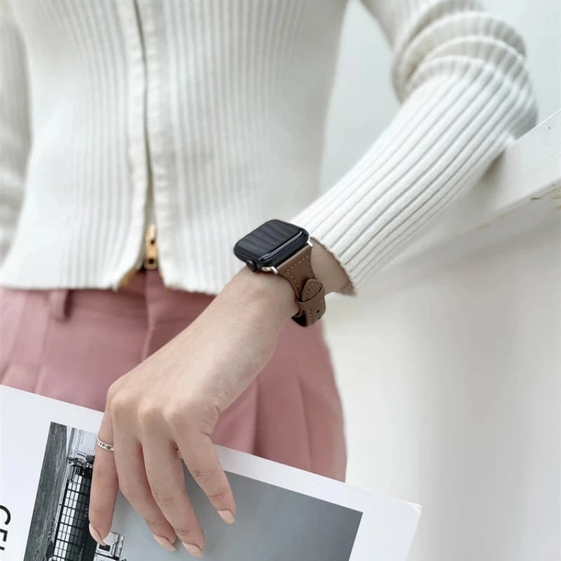 Schmales Lederarmband für Apple Watch – Slim Leather Strap 38–45 mm für Series 3–10, SE & Ultra | Elegantes Wristband aus Leder