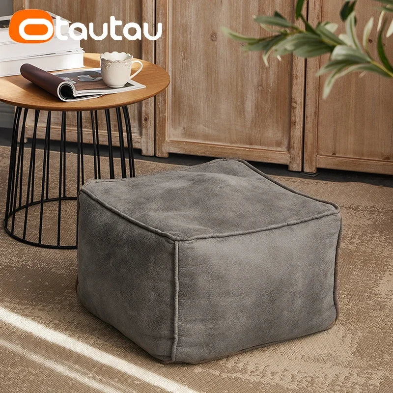 Großer Pouf Sofa Bezug in Lederoptik 100 cm – Beanbag Hülle für Sitzsack, Lounge Sessel & Ottoman, Retro Design ohne Füllung