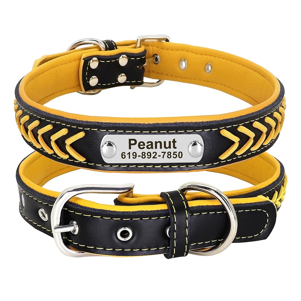 Personalisiertes PU Leder Hunde-Halsband – Geflochtenes, gepolstertes Halsband mit Gratis-Gravur für kleine, mittlere & große Hunde