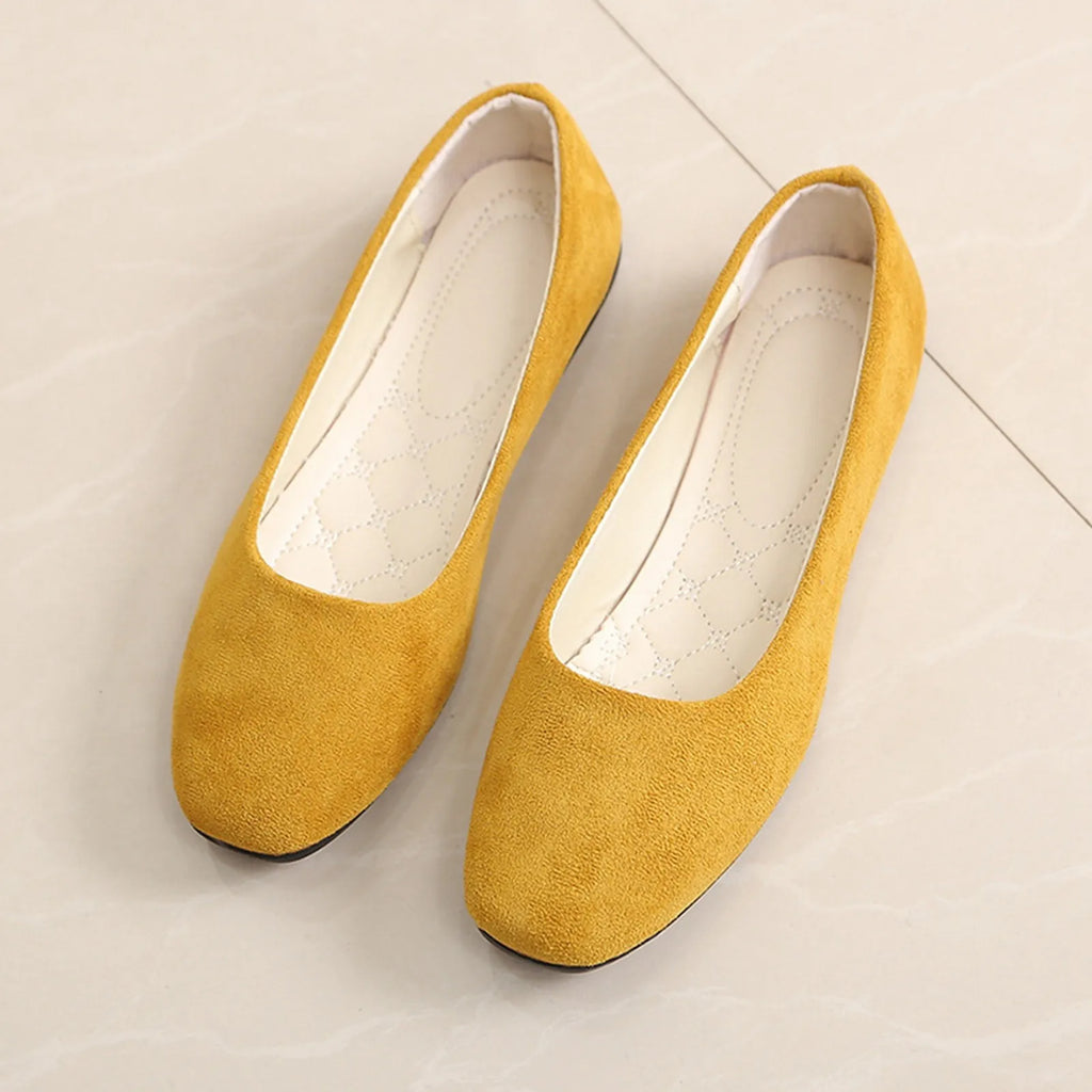Damen Flats 2025 – Bequeme Runde Zehen Ballerina Flats aus Suede mit Weicher Sohle, Casual Mom Shoes