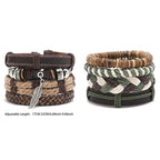 Boho Lederarmband für Herren – Handgeflochtenes Armband mit Holzperlen & Kokosschale, verstellbares Ethno Charm Armband