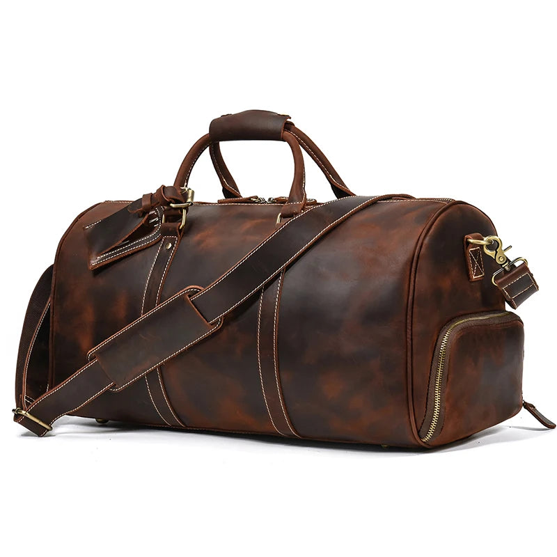 Newsbirds Leder Reisetasche für Herren – Große Vintage Duffle Bag aus echtem Rindsleder mit separatem Schuhfach