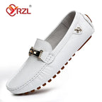 YRZL Herren Loafer aus PU-Leder - Mocasines sin cordones hechos a mano, zapatos de conducción cómodos en color blanco para todas las etiquetas y frecuencias 