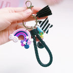 Süßer Regenbogen-Schlüsselanhänger aus Leder – Geflochtener Quasten-Keychain mit Herz, Stern &amp; Glöckchen, verspieltes Taschen-Accessoire für Frauen &amp; Mädchen