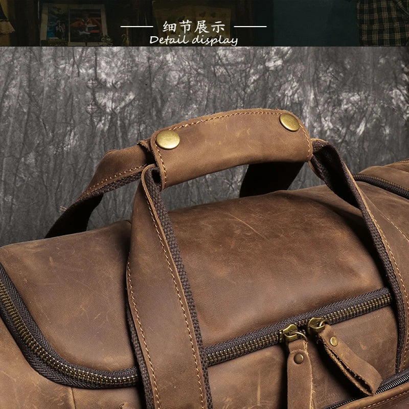 LEATHFOCUS Herren Leder Reisetasche Vintage – Große Crazy Horse Travel Bag aus vollnarbigem Rindsleder, Business- &amp; Weekender Tasche Braun