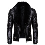 Herren Winter PU Leder Motorradjacke – Slim Fit Biker Bomberjacke mit abnehmbarem Fellkragen & warmem Fleece-Futter