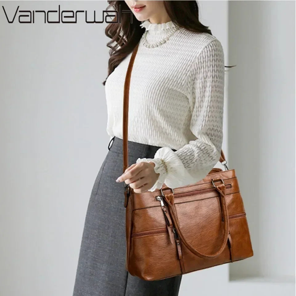 VANDERWAH Elegante Damen Handtasche – Hochwertige PU-Leder Top-Handle Bag, Große Casual Tote & Crossbody Bag 2025