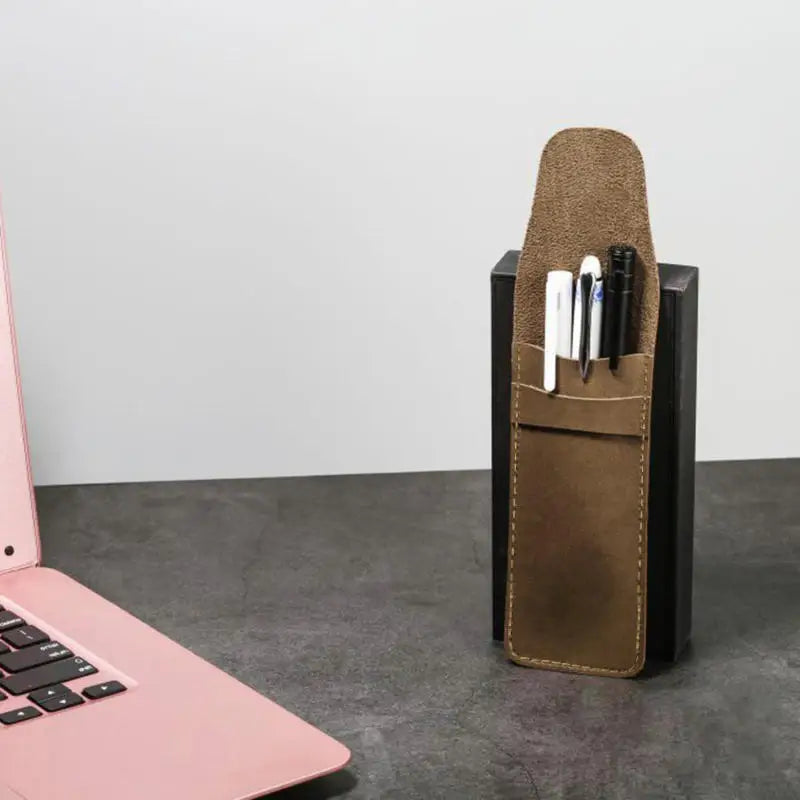 Vintage Leder Optik Stifteetui – Estuche para bolígrafos compacto para escuela, oficina y negocios | Mini Schreibwaren Organizer para mujeres y hombres 