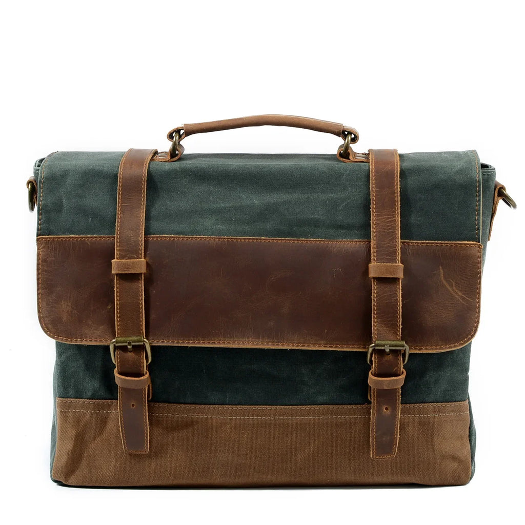 MUCHUAN Herren Vintage Waxed Canvas Messenger Bag – Wasserdichte Schultertasche mit Lederakzenten für Büro & Alltag