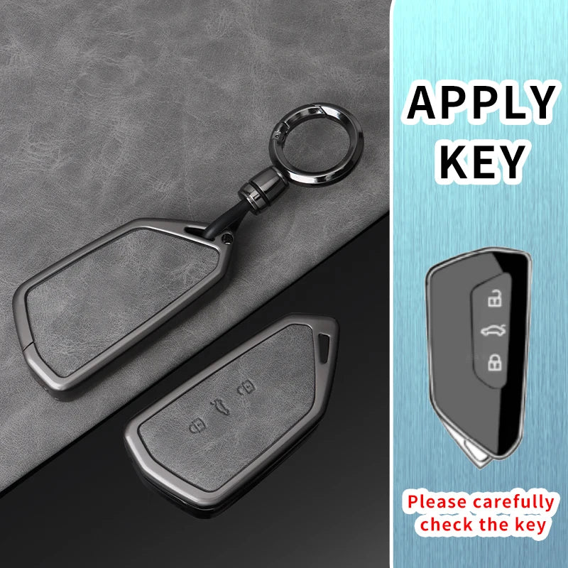 Premium Autoschlüssel Hülle aus Metall & Leder für VW Golf 8 (MK8), ID.3, ID.4 – Passend für Cupra, Skoda Octavia A8 & Seat Leon MK4 (2020–2021)