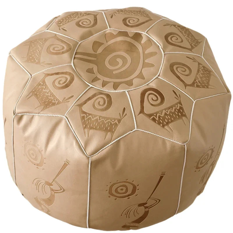 Handgefertigter marokkanischer Leder Pouf – Luxus Ottoman & Fußhocker aus echtem Ziegenleder, ungefüllt (53 × 35 cm)