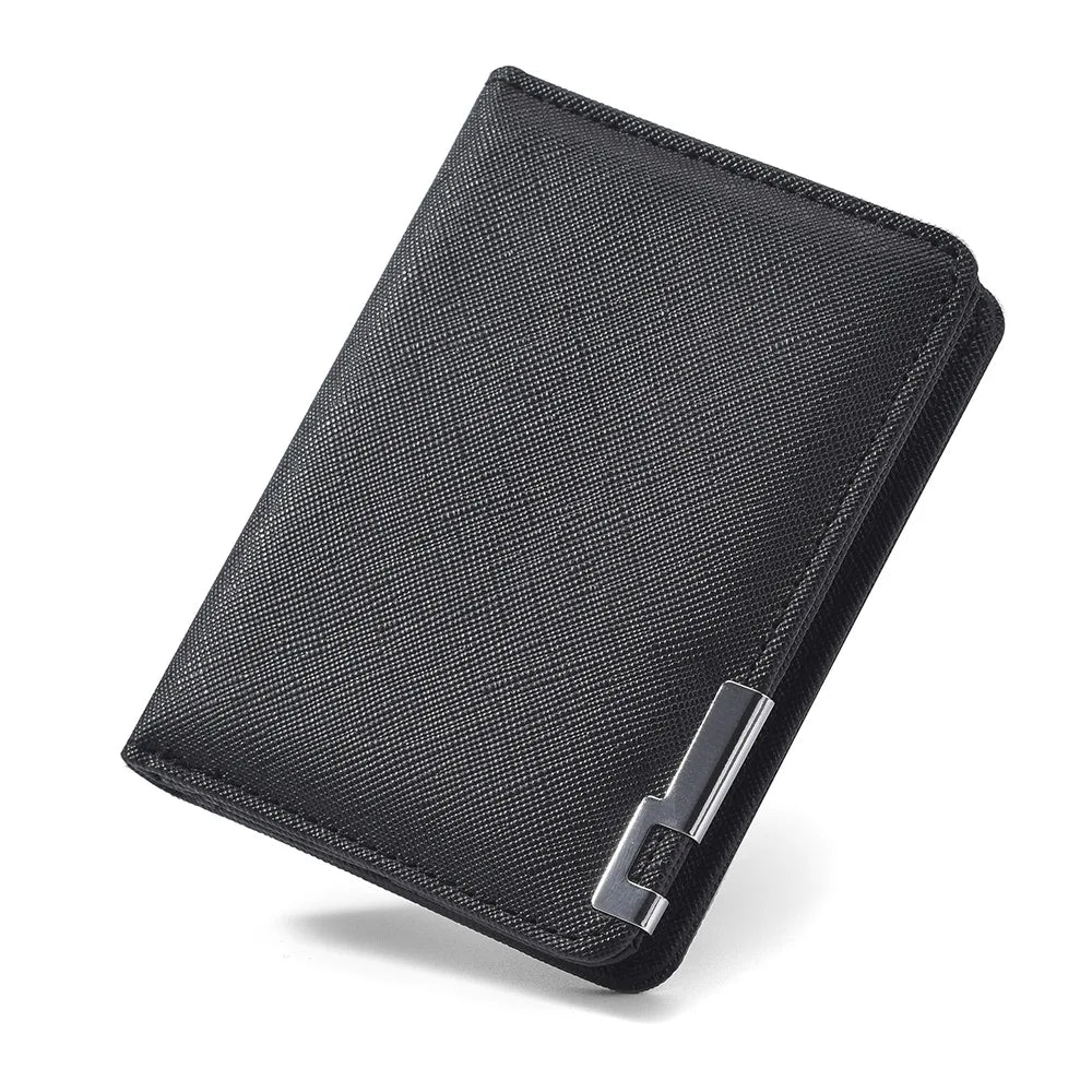 Schwarze Slim Wallet aus PU Leder – Mini Geldbörse mit Kartenfächern, Ausweishalter & Geometrischem Design