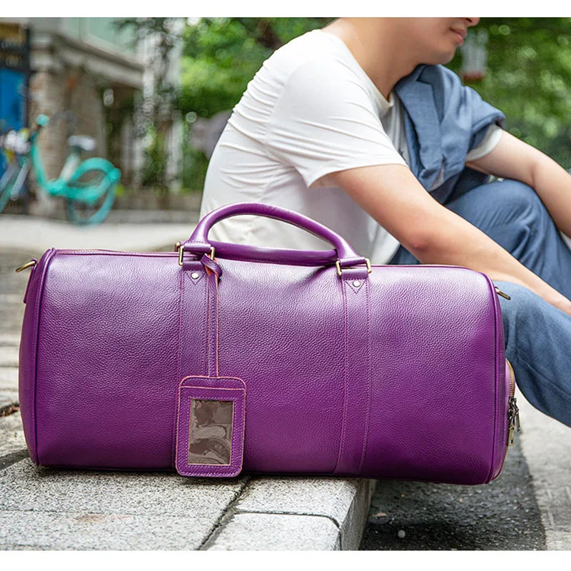 Große Leder Reisetasche aus echtem Rindsleder – Weiche Cowhide Duffle Bag mit Schuhfach, hochwertige Schultertasche für Damen & Herren